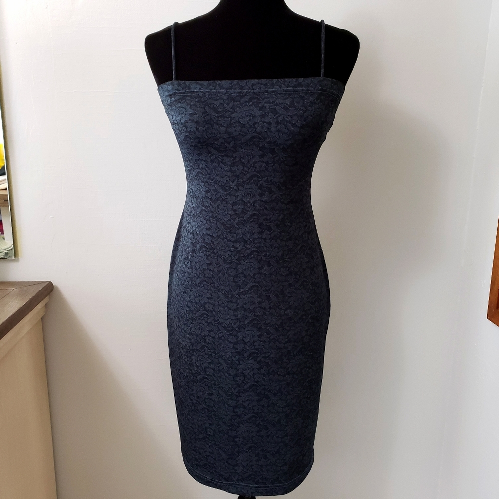 Vintage black & blue bodycon mini dress Y2K 90s sz Medium sexy club party Vegas